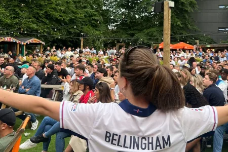 World Cup 2026 viewing in the beer garden at the Drayton Court Hotel, Ealing